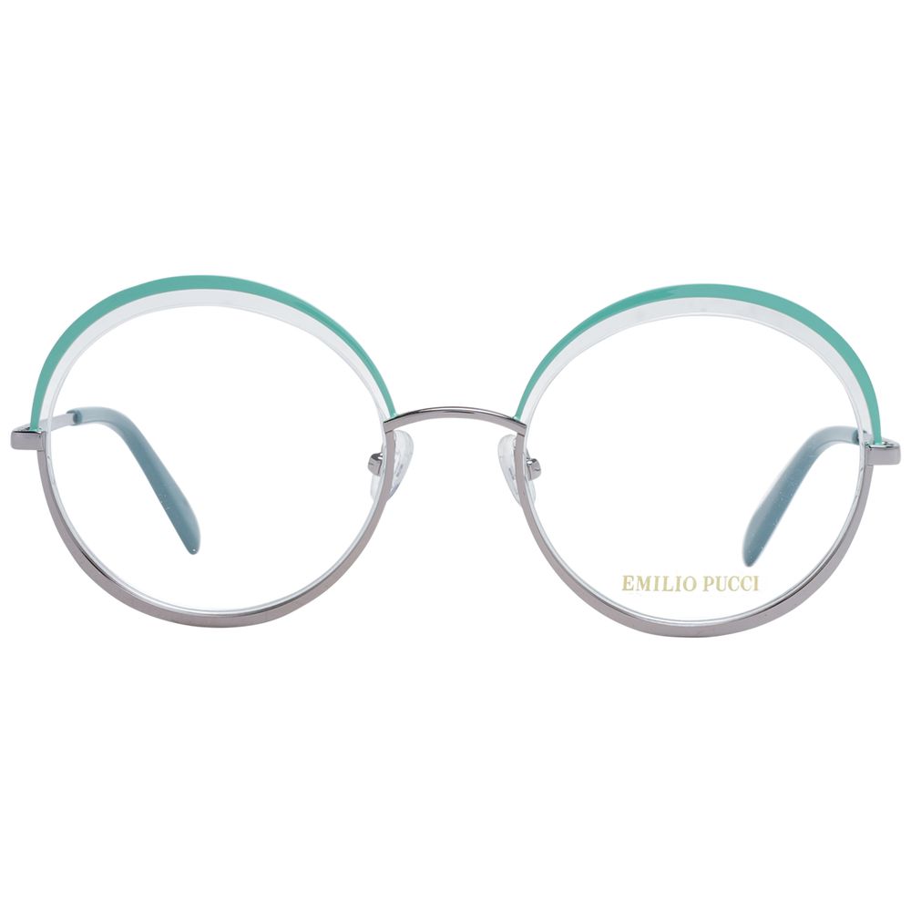 Eyeglasses Frames by Emilio Pucci for women in metal and green showcases a refined silhouette, detailed with a green coloured frame finish and a sophisticated half-frame frame design.
