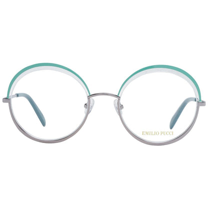 Eyeglasses Frames by Emilio Pucci for women in metal and green showcases a refined silhouette, detailed with a green coloured frame finish and a sophisticated half-frame frame design.
