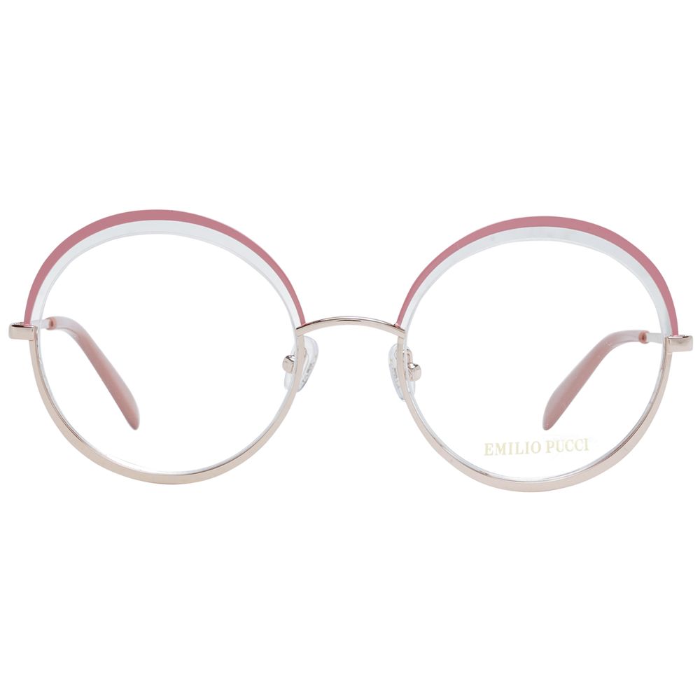 Eyeglasses Frames by Emilio Pucci for women in metal and pink showcases an refined half-frame frame design featuring a sophisticated rose coloured frame for an refined and refined aesthetic.