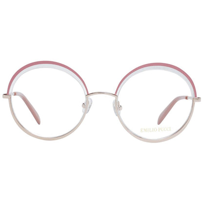 Eyeglasses Frames by Emilio Pucci for women in metal and pink showcases an refined half-frame frame design featuring a sophisticated rose coloured frame for an refined and refined aesthetic.