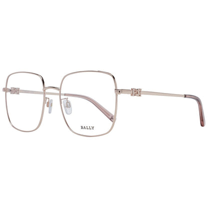 Eyeglasses Frames by Bally for women in cotton rose-gold showcases a reflective silhouette, artfully incorporating a sophisticated rose-gold coloured frame with a distinct full-frame frame design.