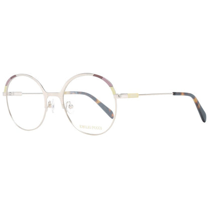 Eyeglasses Frames by Emilio Pucci for women in metal and gold showcases a refined silhouette, detailed with a gold coloured frame finish and a sophisticated full-frame frame design.