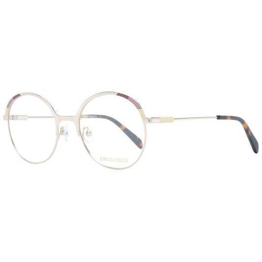 Eyeglasses Frames by Emilio Pucci for women in metal and gold showcases a refined silhouette, detailed with a gold coloured frame finish and a sophisticated full-frame frame design.