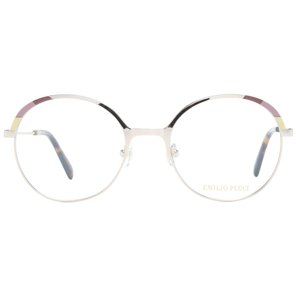 Eyeglasses Frames by Emilio Pucci for women in metal gold features an refined silhouette, showcasing a sophisticated gold coloured frame and refined full-frame frame design for a refined look.