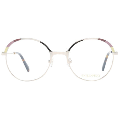 Eyeglasses Frames by Emilio Pucci for women in metal gold features an refined silhouette, showcasing a sophisticated gold coloured frame and refined full-frame frame design for a refined look.