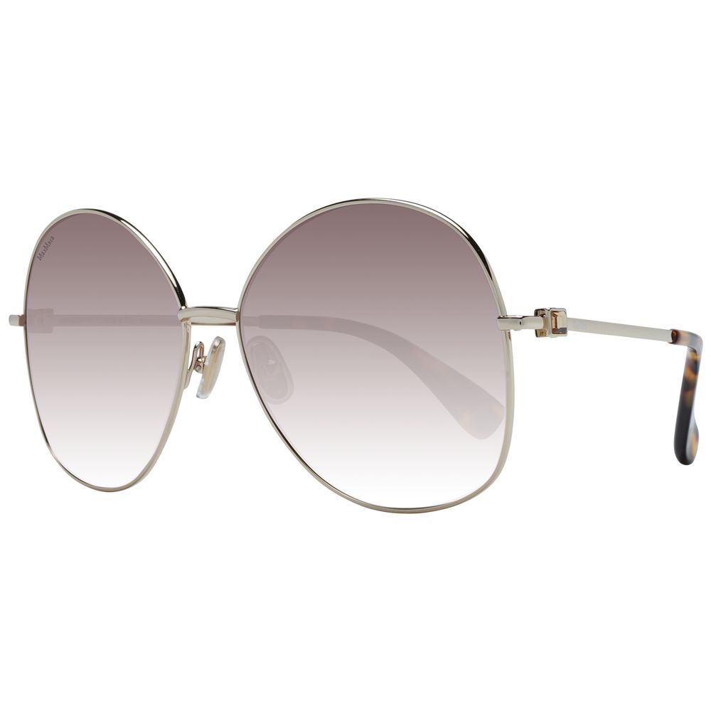 Sunglasses by Max Mara for women in metal gold features an ethereal full-rim round frame design with gold coloured frame frames and gradient category-2-medium-tint lens for a ethereal finish.