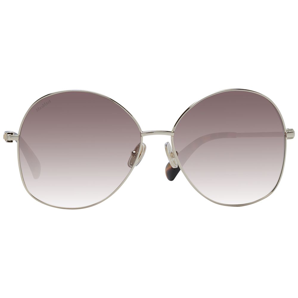 Sunglasses by Max Mara for women in metal and gold featuring an opulent full-rim round frame design with a sophisticated gold coloured frame finish and high-performance gradient category-2-medium-tint lens.
