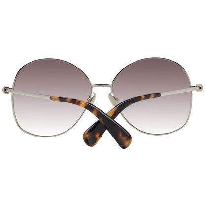 Sunglasses by Max Mara for women in metal gold features an lustrous full-rim round frame design with gold coloured frame detailing and gradient category-2-medium-tint lens for a lustrous aesthetic.