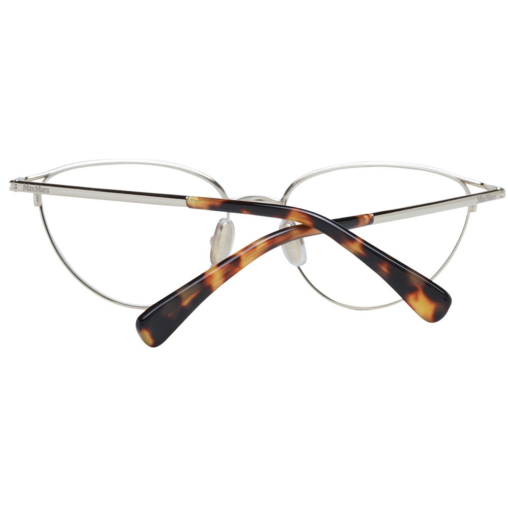 Eyeglasses Frames by Max Mara for women in cotton gold showcases a reflective silhouette, artfully incorporating a sophisticated gold coloured frame with a distinct full-frame frame design.