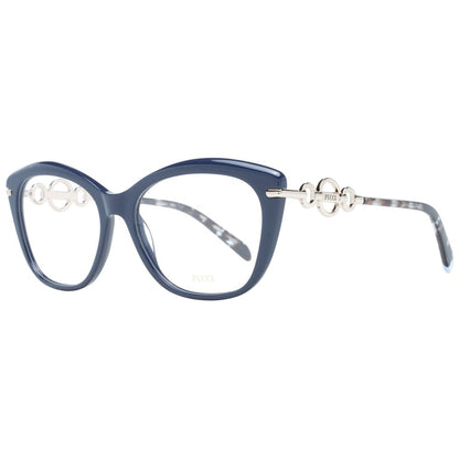 Eyeglasses Frames by Emilio Pucci for women in plastic blue showcases a reflective silhouette, artfully incorporating a sophisticated blue coloured frame with a distinct full-frame frame design.