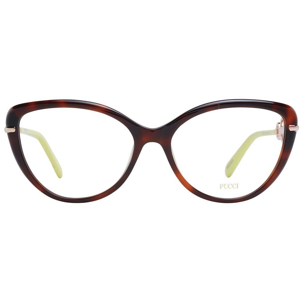 Eyeglasses Frames by Emilio Pucci for women in plastic and brown showcases an refined full-frame frame design featuring a sophisticated brown coloured frame for an refined and refined aesthetic.