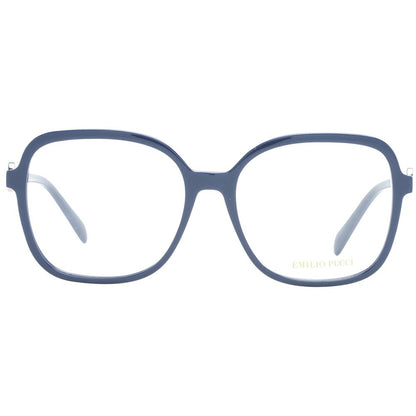 Eyeglasses Frames by Emilio Pucci for women in plastic blue showcases a reflective silhouette, artfully incorporating a sophisticated blue coloured frame with a distinct full-frame frame design.