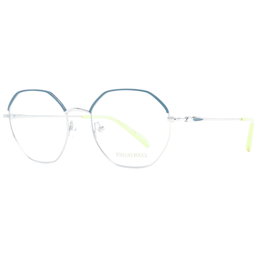 Eyeglasses Frames by Emilio Pucci for women in metal and gray showcases a refined silhouette, detailed with a gray coloured frame finish and a sophisticated full-frame frame design.