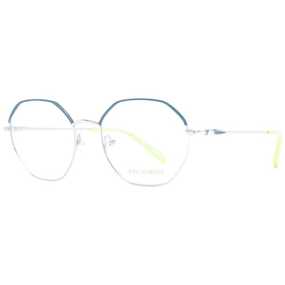 Eyeglasses Frames by Emilio Pucci for women in metal and gray showcases a refined silhouette, detailed with a gray coloured frame finish and a sophisticated full-frame frame design.