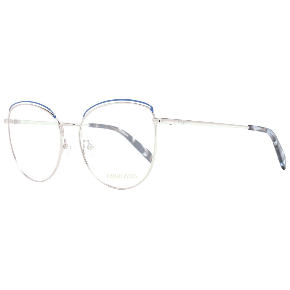 Eyeglasses Frames by Emilio Pucci for women in metal blue showcases a refined full-frame frame design with a refined blue coloured frame finish for a refined and sophisticated look.