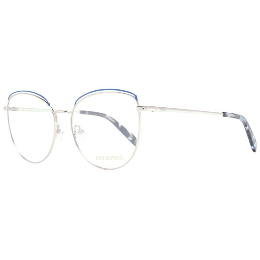 Eyeglasses Frames by Emilio Pucci for women in metal blue showcases a refined full-frame frame design with a refined blue coloured frame finish for a refined and sophisticated look.