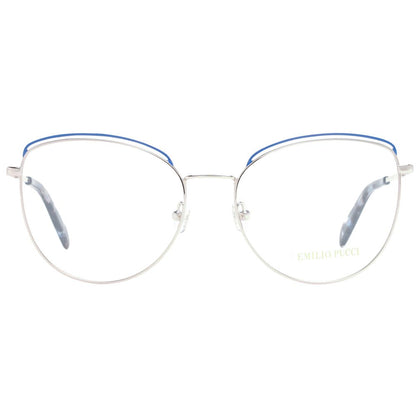 Eyeglasses Frames by Emilio Pucci for women in metal blue showcases a refined full-frame frame design with a refined blue coloured frame finish for a refined and sophisticated look.
