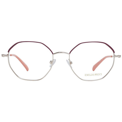 Eyeglasses Frames by Emilio Pucci for women in metal red showcases a reflective silhouette, artfully incorporating a sophisticated red coloured frame with a distinct full-frame frame design.
