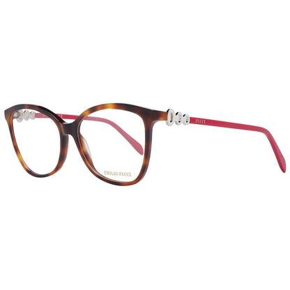 Eyeglasses Frames by Emilio Pucci for women in plastic brown showcases a refined full-frame frame design with a refined brown coloured frame finish for a refined and sophisticated look.