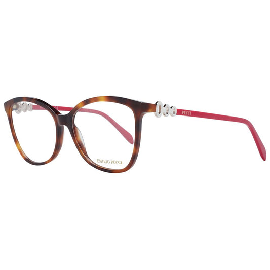 Eyeglasses Frames by Emilio Pucci for women in plastic brown showcases a refined full-frame frame design with a refined brown coloured frame finish for a refined and sophisticated look.