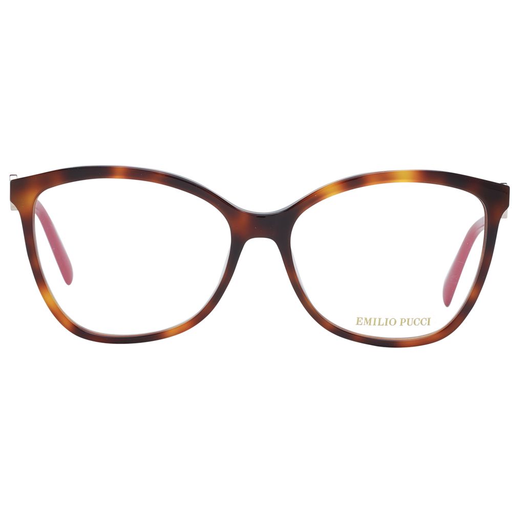 Eyeglasses Frames by Emilio Pucci for women in plastic and brown showcases a refined silhouette, detailed with a brown coloured frame finish and a sophisticated full-frame frame design.