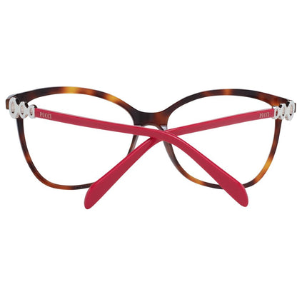 Eyeglasses Frames by Emilio Pucci for women in plastic brown showcases a reflective silhouette, artfully incorporating a sophisticated brown coloured frame with a distinct full-frame frame design.