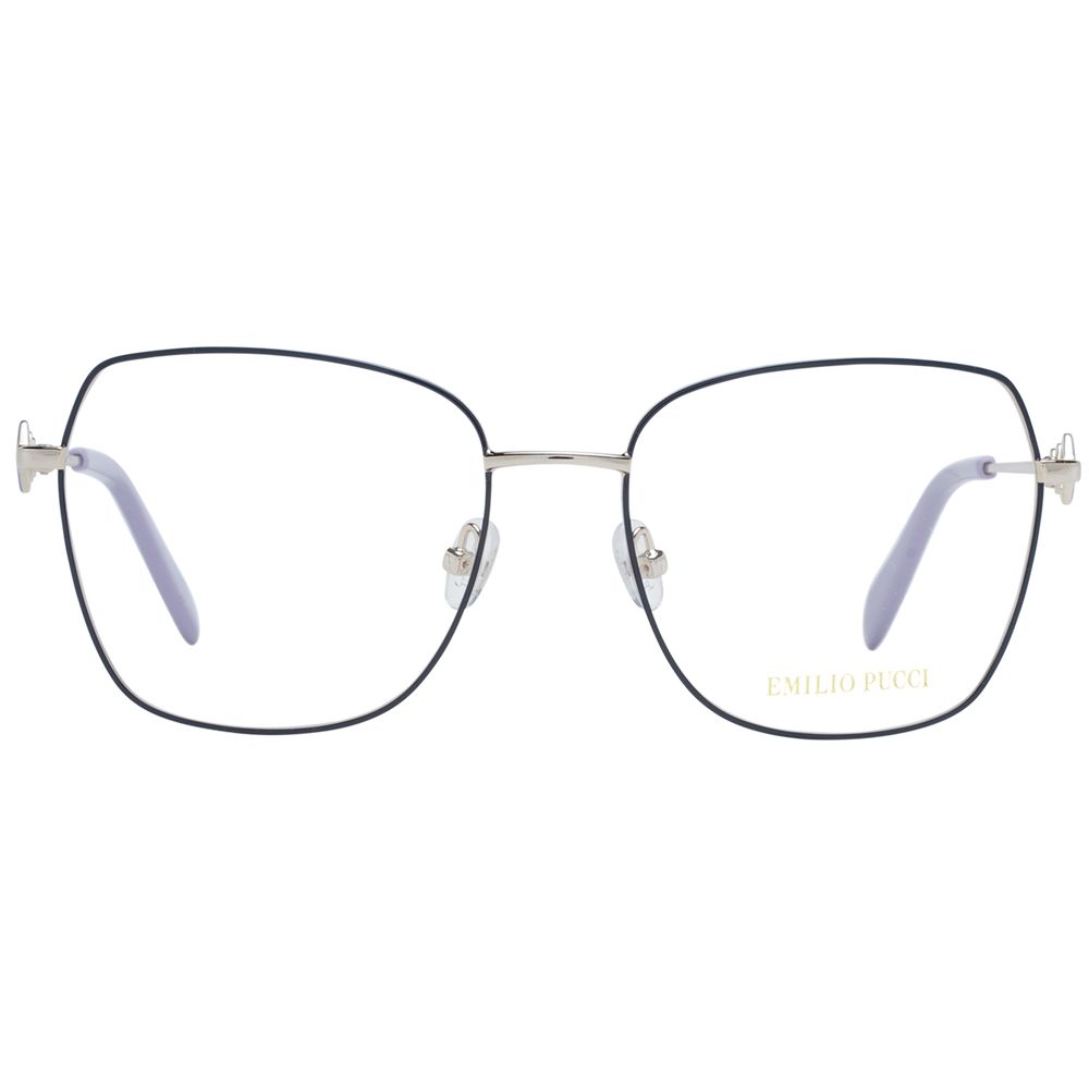 Eyeglasses Frames by Emilio Pucci for women in metal blue showcases a refined full-frame frame design with a refined blue coloured frame finish for a refined and sophisticated look.