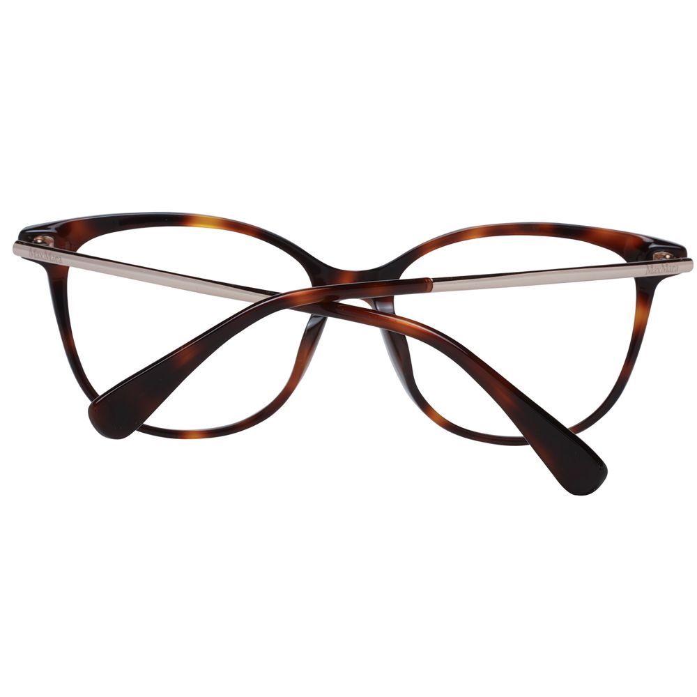 Eyeglasses Frames by Max Mara for women in plastic brown showcases a reflective silhouette, artfully incorporating a sophisticated brown coloured frame with a distinct full-frame frame design.