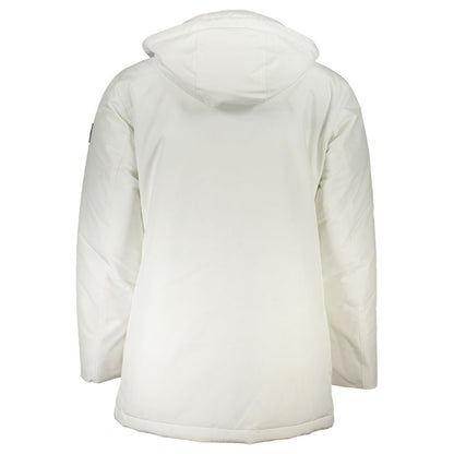Hooded Jacket by Hugo Boss for men in stretch polyamide white & signature showcases a enveloping silhouette, artfully detailed with a enveloping and premium pockets & hooded for a truly enveloping finish.