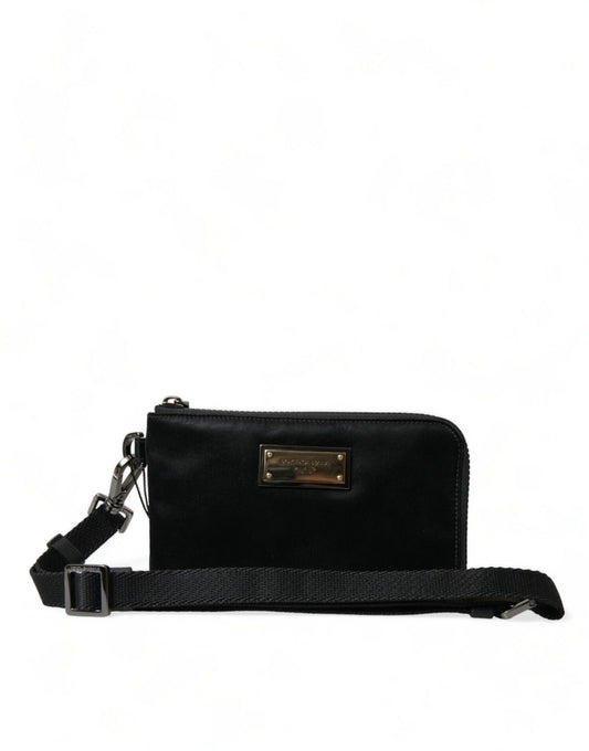 Compact Pouch Clutch Handbag by Dolce & Gabbana for women in calfskin leather & nylon black & silver showcases a sculptural silhouette, featuring a secure zipper, ample , and versatile detachable-strap for a sculptural finish.