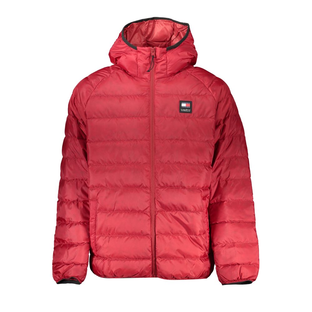 Hooded Jacket by Tommy Hilfiger for men in polyester pink, red & signature features a smart silhouette, perfectly accentuated by its unique hooded neckline and functional pockets & hooded for a smart finish.
