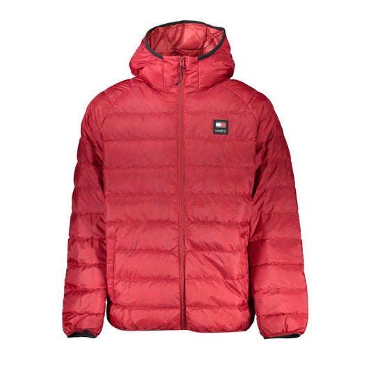 Hooded Jacket by Tommy Hilfiger for men in polyester pink, red & signature features a smart silhouette, perfectly accentuated by its unique hooded neckline and functional pockets & hooded for a smart finish.