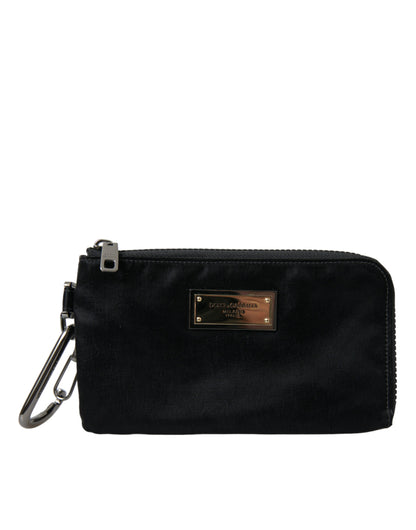 Pouch Clutch Handbag by Dolce & Gabbana for men in calfskin leather & nylon black, gold & silver showcases a sculptural silhouette, featuring a secure zipper, ample , and versatile for a sculptural finish.