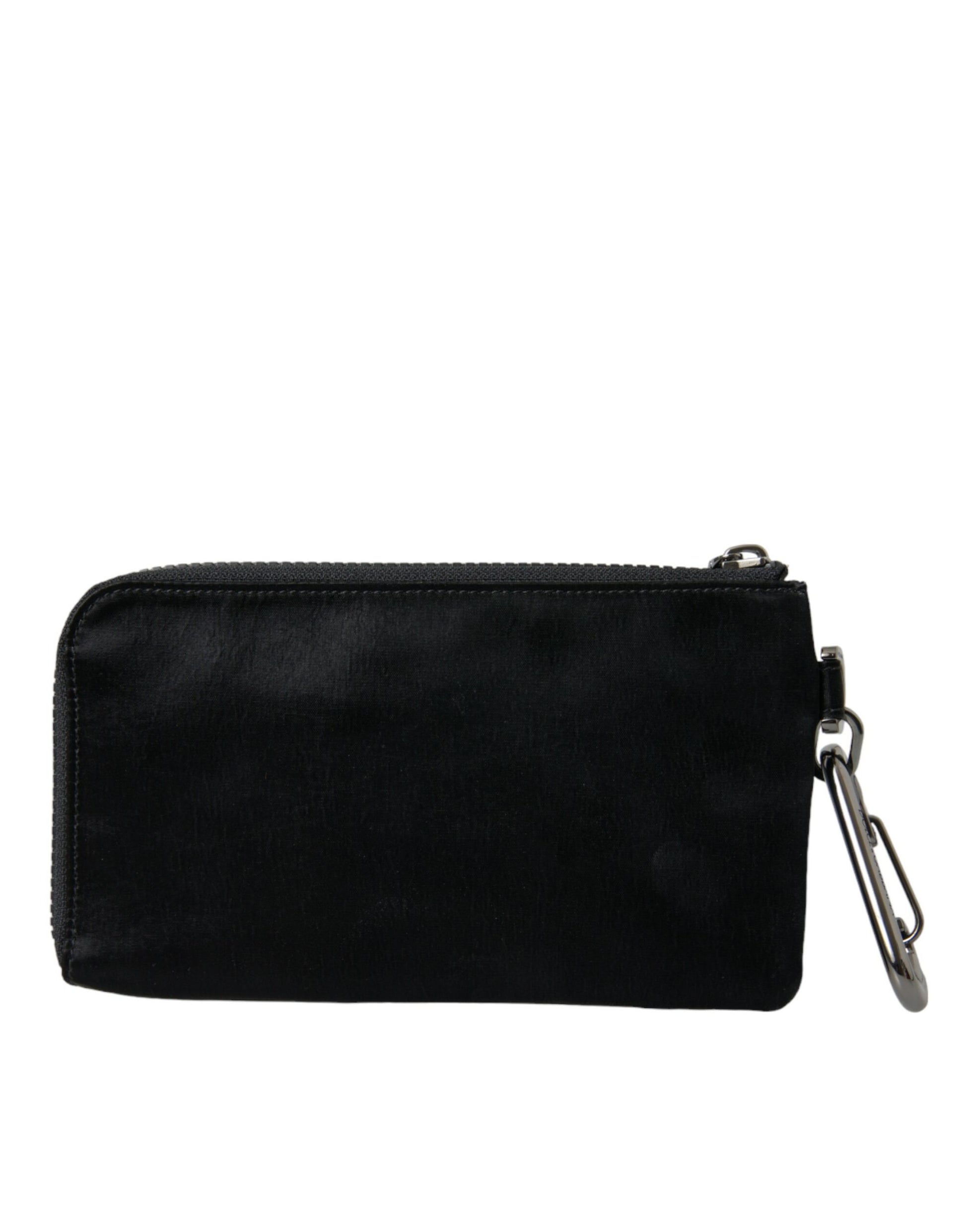 Pouch Clutch Handbag by Dolce & Gabbana for men in calfskin leather & nylon black, gold & silver features a statuesque silhouette, showcasing a secure zipper and organized with versatile for statuesque evening wear.