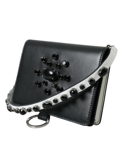 Cardholder Wallet by Dolce & Gabbana for women in brass crystal & calf leather black, silver & white presents a architectural silhouette from the Brass Crystal Calf Leather Cardholder Wallet collection, showcasing architectural card-organization compact-design for a architectural finish.