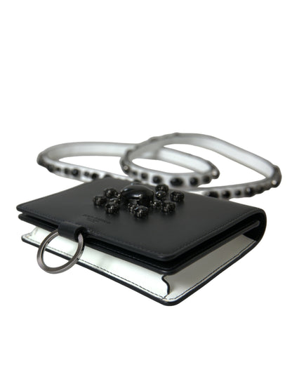 Cardholder Wallet by Dolce & Gabbana for women in brass crystal & calf leather black, silver & white features a streamlined silhouette, showcasing the streamlined Brass Crystal Calf Leather Cardholder Wallet design with sophisticated card-organization compact-design for a premium look.