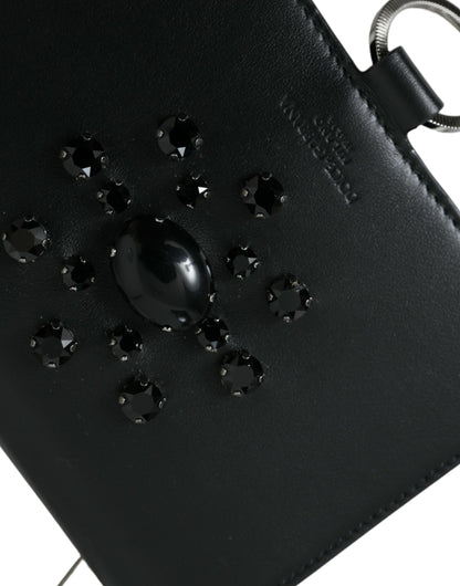 Cardholder Wallet by Dolce & Gabbana for women in brass crystal & calf leather black, silver & white showcases a discerning silhouette, artfully capturing the essence of Brass Crystal Calf Leather Cardholder Wallet with its functional card-organization compact-design.