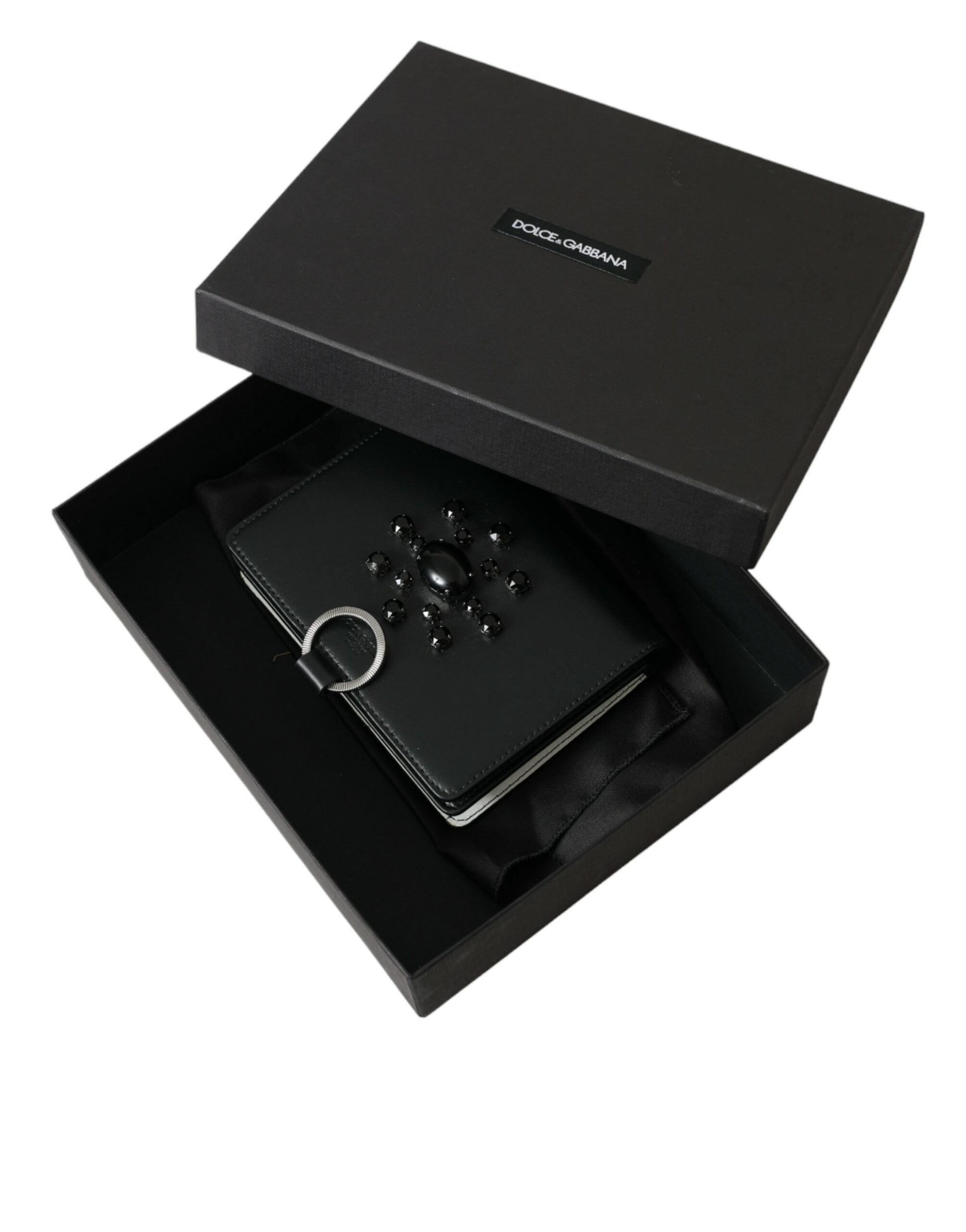 Cardholder Wallet by Dolce & Gabbana for women in brass crystal & calf leather black, silver & white features a streamlined silhouette, showcasing the streamlined Brass Crystal Calf Leather Cardholder Wallet design with sophisticated card-organization compact-design for a premium look.