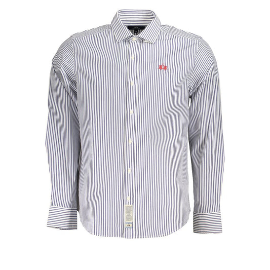T-Shirt by La Martina for men in cotton blue, white, signature & striped features an on trend silhouette, perfectly showcasing a on trend and for an elevated aesthetic.