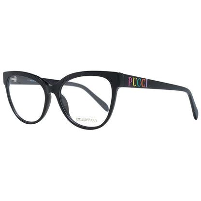 Eyeglasses Frames by Emilio Pucci for women in plastic and black showcases a refined silhouette, detailed with a black coloured frame finish and a sophisticated full-frame frame design.