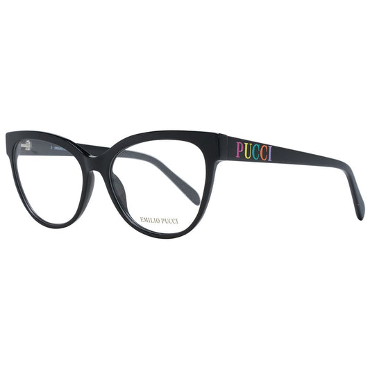 Eyeglasses Frames by Emilio Pucci for women in plastic and black showcases a refined silhouette, detailed with a black coloured frame finish and a sophisticated full-frame frame design.
