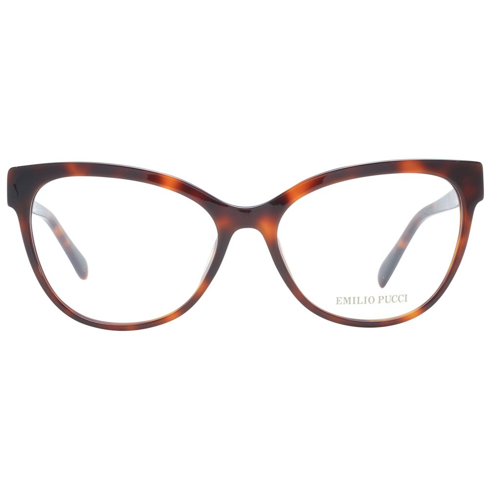 Eyeglasses Frames by Emilio Pucci for women in plastic and brown showcases an refined full-frame frame design featuring a sophisticated brown coloured frame for an refined and refined aesthetic.