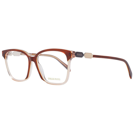 Eyeglasses Frames by Emilio Pucci for women in plastic brown features an refined silhouette, showcasing the refined brown coloured frame and sophisticated full-frame frame design.