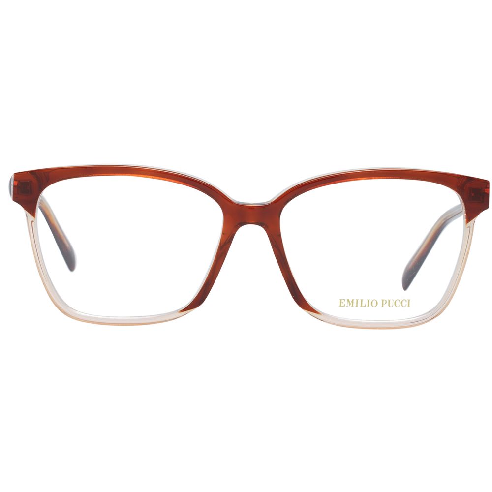 Eyeglasses Frames by Emilio Pucci for women in plastic brown features an refined silhouette, showcasing the refined brown coloured frame and sophisticated full-frame frame design.