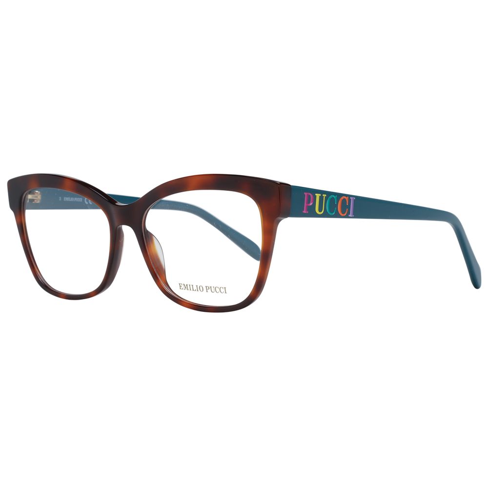 Eyeglasses Frames by Emilio Pucci for women in plastic and brown showcases a refined silhouette, detailed with a brown coloured frame finish and a sophisticated full-frame frame design.