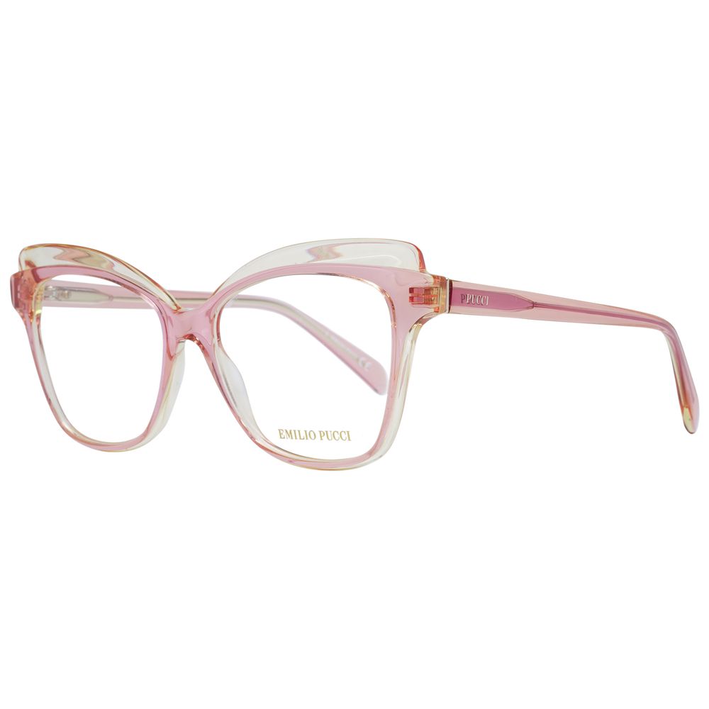 Eyeglasses Frames by Emilio Pucci for women in plastic pink showcases a refined full-frame frame design with a refined rose coloured frame finish for a refined and sophisticated look.