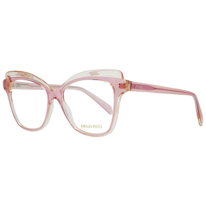 Eyeglasses Frames by Emilio Pucci for women in plastic pink showcases a refined full-frame frame design with a refined rose coloured frame finish for a refined and sophisticated look.