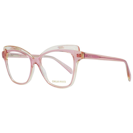 Eyeglasses Frames by Emilio Pucci for women in plastic pink showcases a refined full-frame frame design with a refined rose coloured frame finish for a refined and sophisticated look.