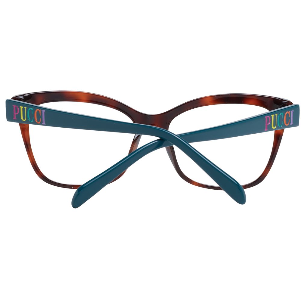 Eyeglasses Frames by Emilio Pucci for women in plastic brown showcases a reflective silhouette, artfully incorporating a sophisticated brown coloured frame with a distinct full-frame frame design.