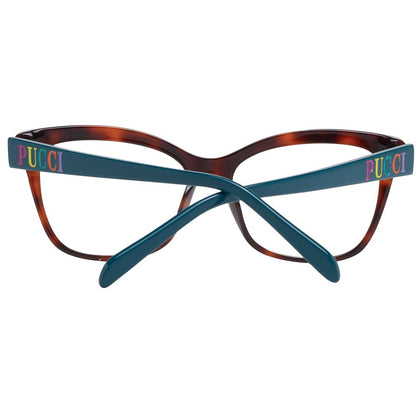 Eyeglasses Frames by Emilio Pucci for women in plastic brown showcases a reflective silhouette, artfully incorporating a sophisticated brown coloured frame with a distinct full-frame frame design.